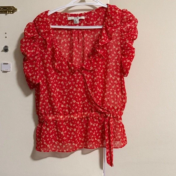 Red Floral Ruffle Blouse - Picture 1 of 1